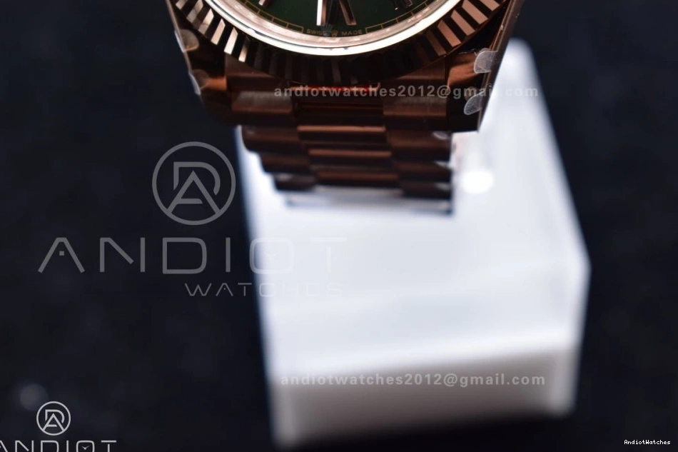 DayDate Markers FashionForward Steel Bracelet RG Roman V 904L on Tungsten GMF President 40 Weighted Dial 709 A2836 Green 1026